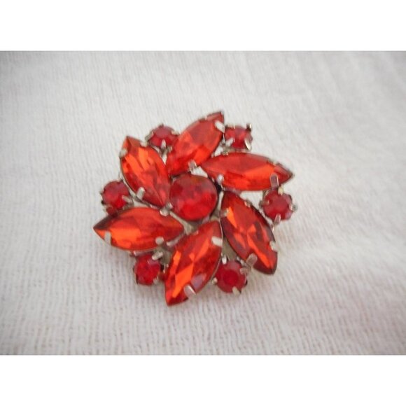Unknown Jewelry - Vintage Estate Costume Brooch Pin Red Silver